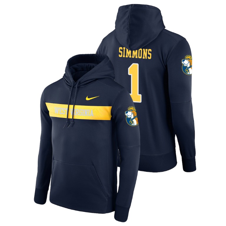 west virginia mountaineers football performance t.j. simmons navy sideline seismic men's hoodie