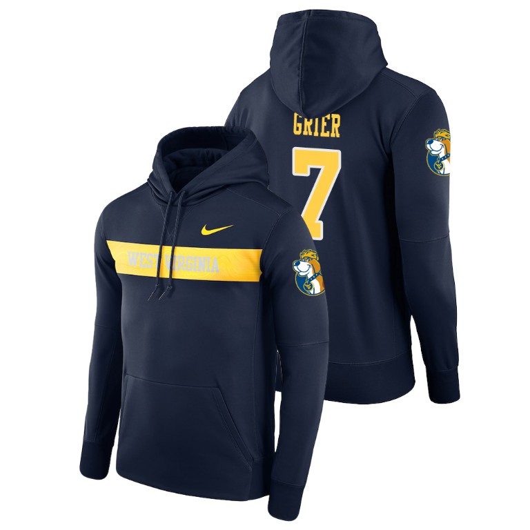 west virginia mountaineers football performance will grier navy sideline seismic men's hoodie