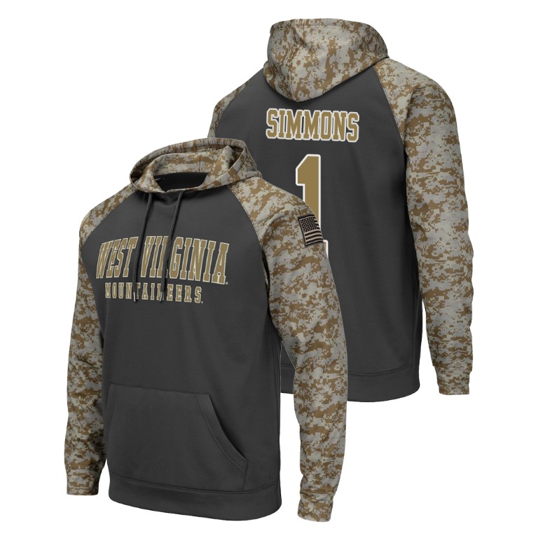 west virginia mountaineers football t.j. simmons charcoal united we stand men's hoodie