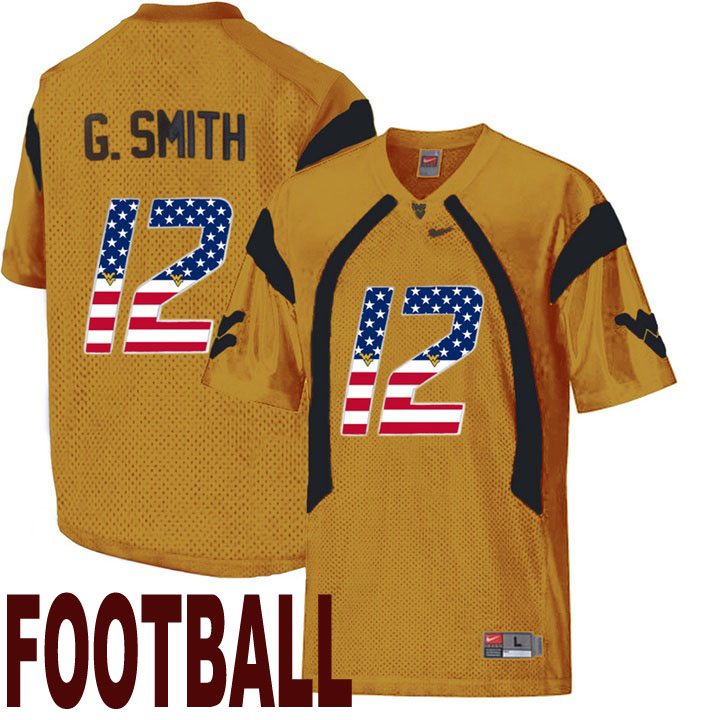 west virginia mountaineers gold 12 geno smith usa flag college football fashion jersey