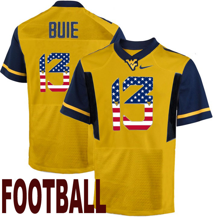 west virginia mountaineers gold 13 andrew buie usa flag college football fashion jersey