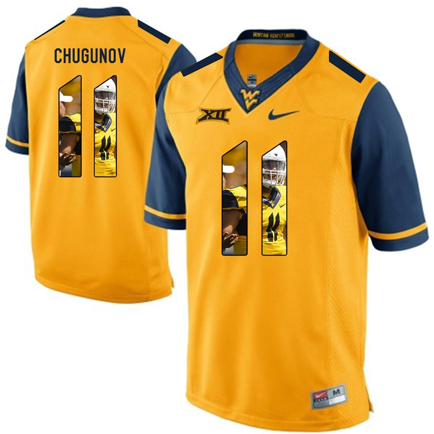 west virginia mountaineers gold chris chugunov college football player portrait jersey