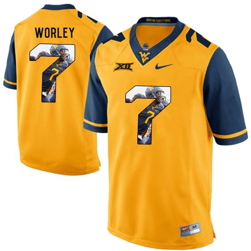 west virginia mountaineers gold daryl worley college football player portrait jersey