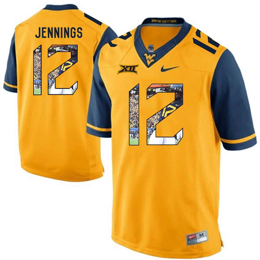 west virginia mountaineers gold gary jennings college football player portrait jersey