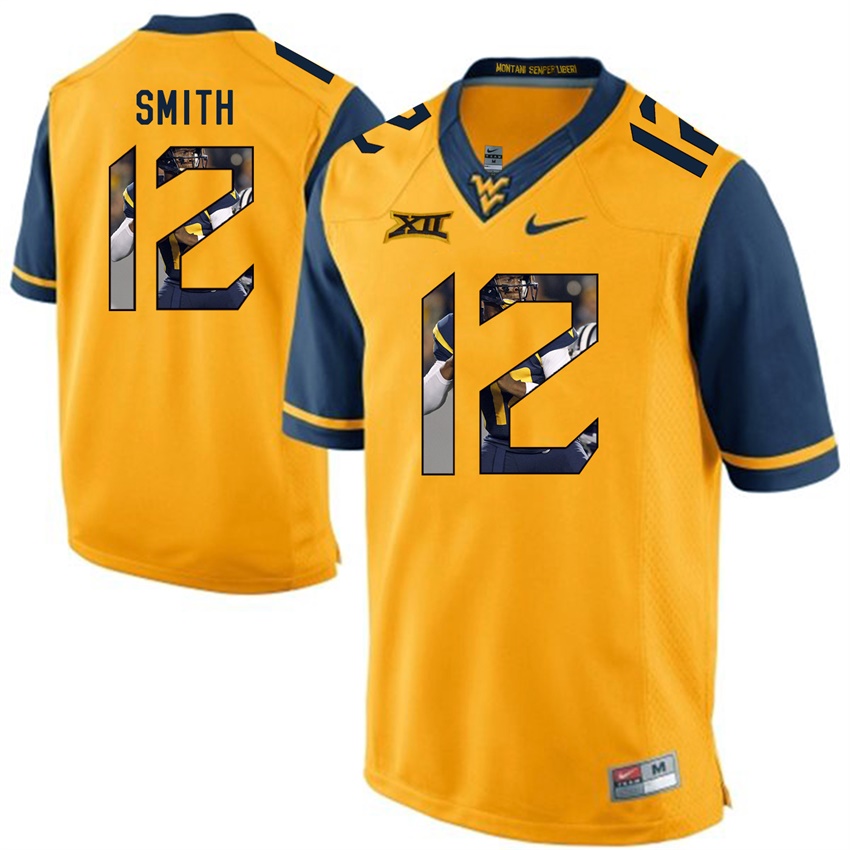 west virginia mountaineers gold geno smith college football player portrait jersey