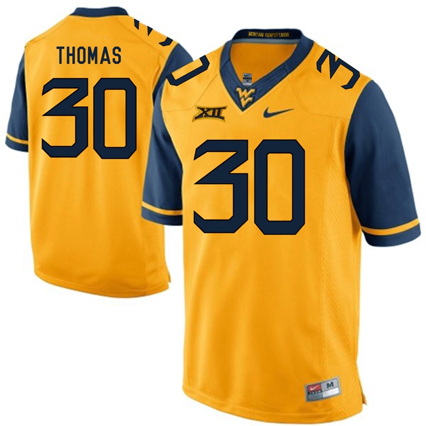 west virginia mountaineers gold j.t. thomas college football jersey