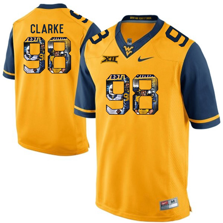 west virginia mountaineers gold will clarke college football player portrait jersey
