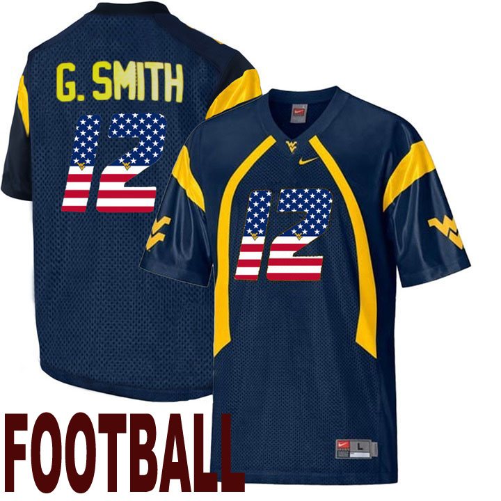 west virginia mountaineers navy 12 geno smith usa flag college football fashion jersey