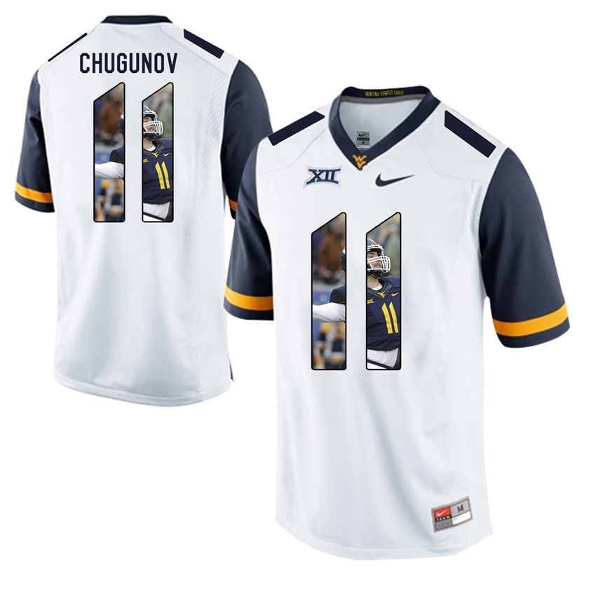 west virginia mountaineers white chris chugunov college football player portrait jersey