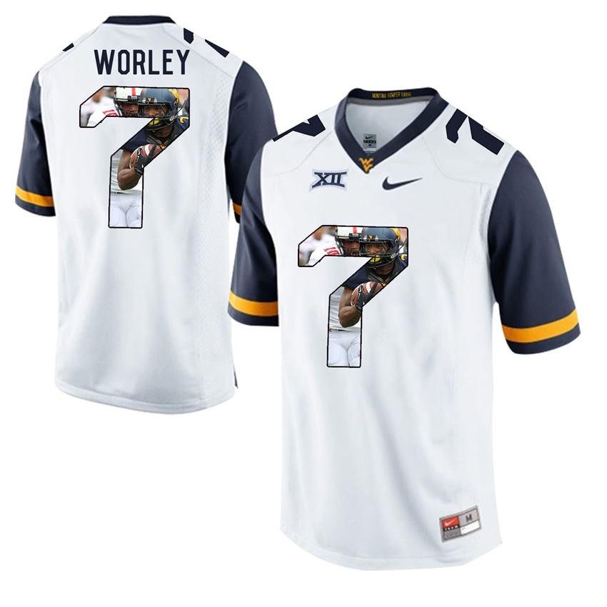 west virginia mountaineers white daryl worley college football player portrait jersey