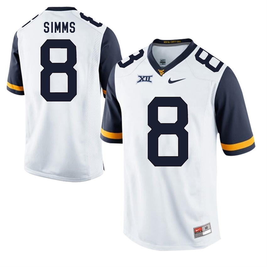 west virginia mountaineers white marcus simms college football jersey