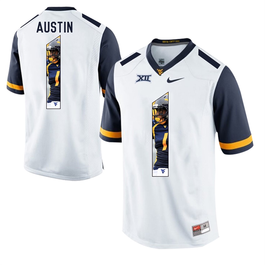 west virginia mountaineers white tavon austin college football player portrait jersey