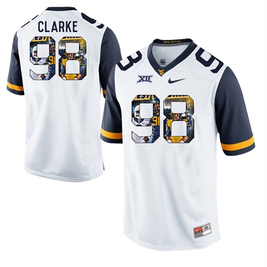 west virginia mountaineers white will clarke college football player portrait jersey