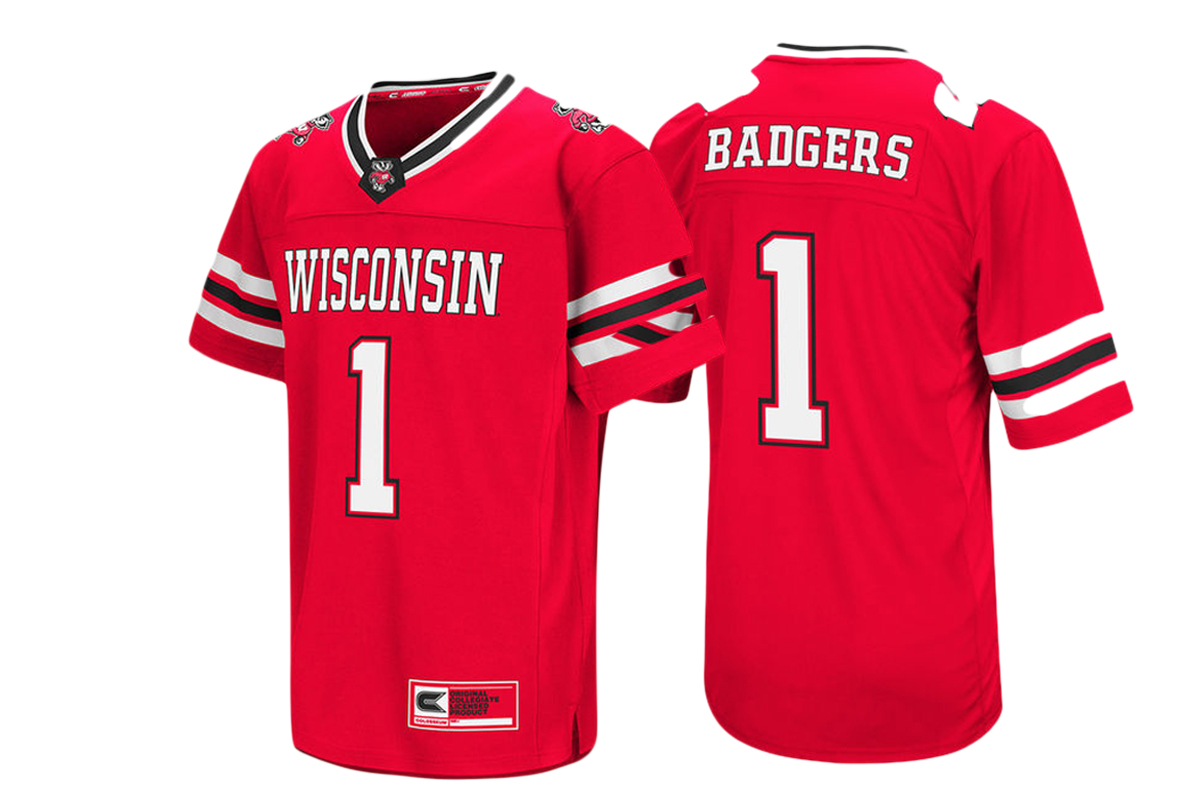 wisconsin badgers 1 red colosseum hail mary ii football jersey