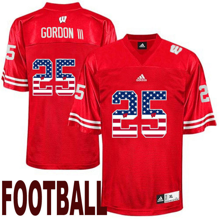wisconsin badgers red 25 melvin gordon iii usa flag college football fashion jersey