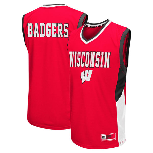 wisconsin badgers red colosseum fadeaway basketball jersey