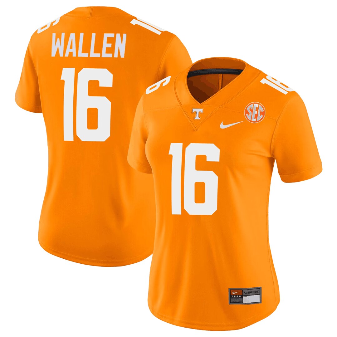 women's Tennessee Volunteers #16 Morgan Wallen Orange College Football Jersey