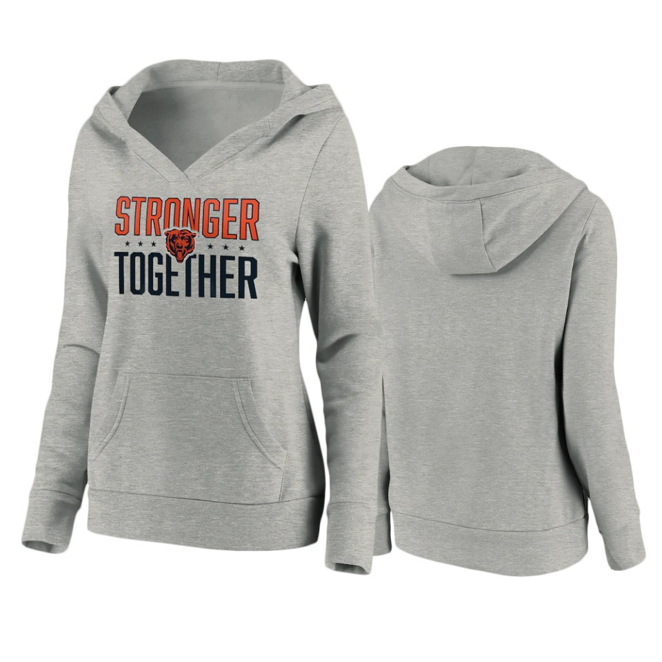 women's bears heather gray stronger together crossover neck hoodie