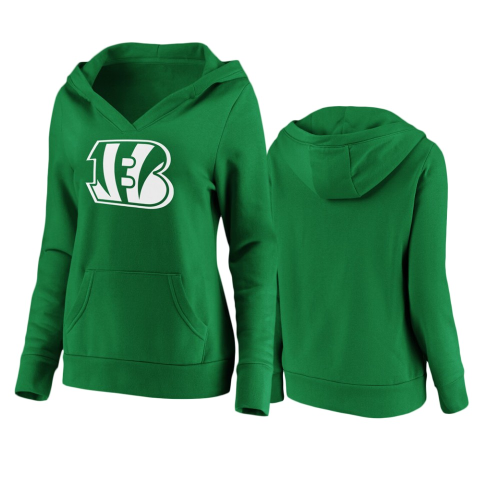 women's bengals green st. patrick's day white logo hoodie