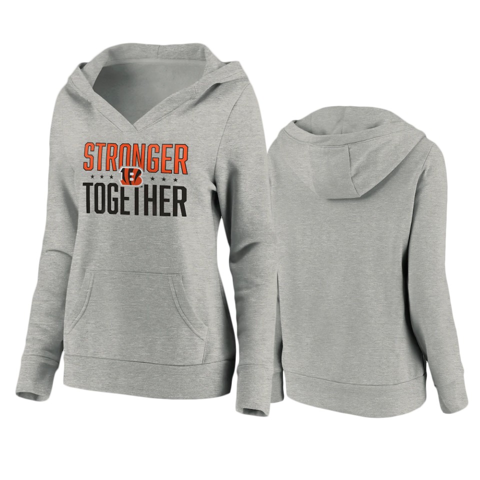 women's bengals heather gray stronger together crossover neck hoodie