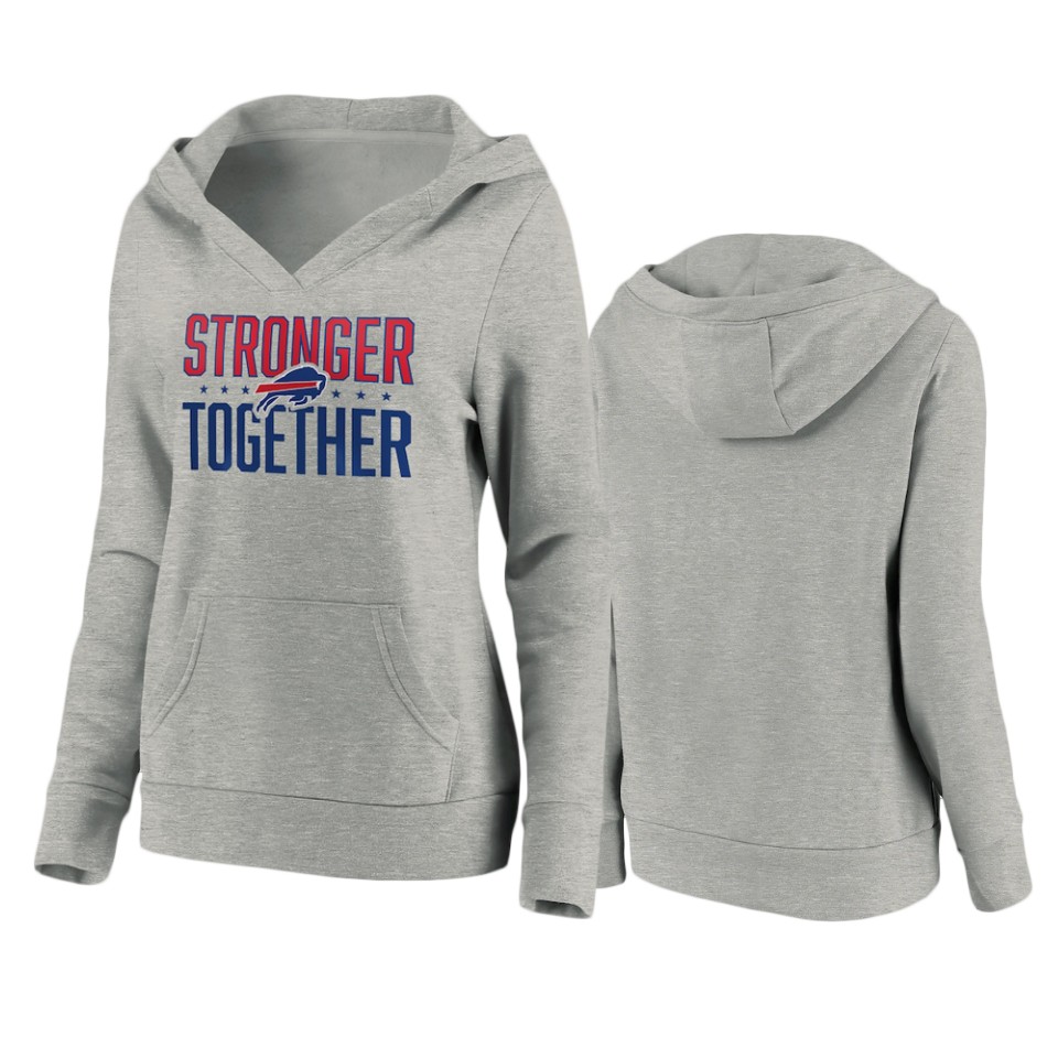 women's bills heather gray stronger together crossover neck hoodie