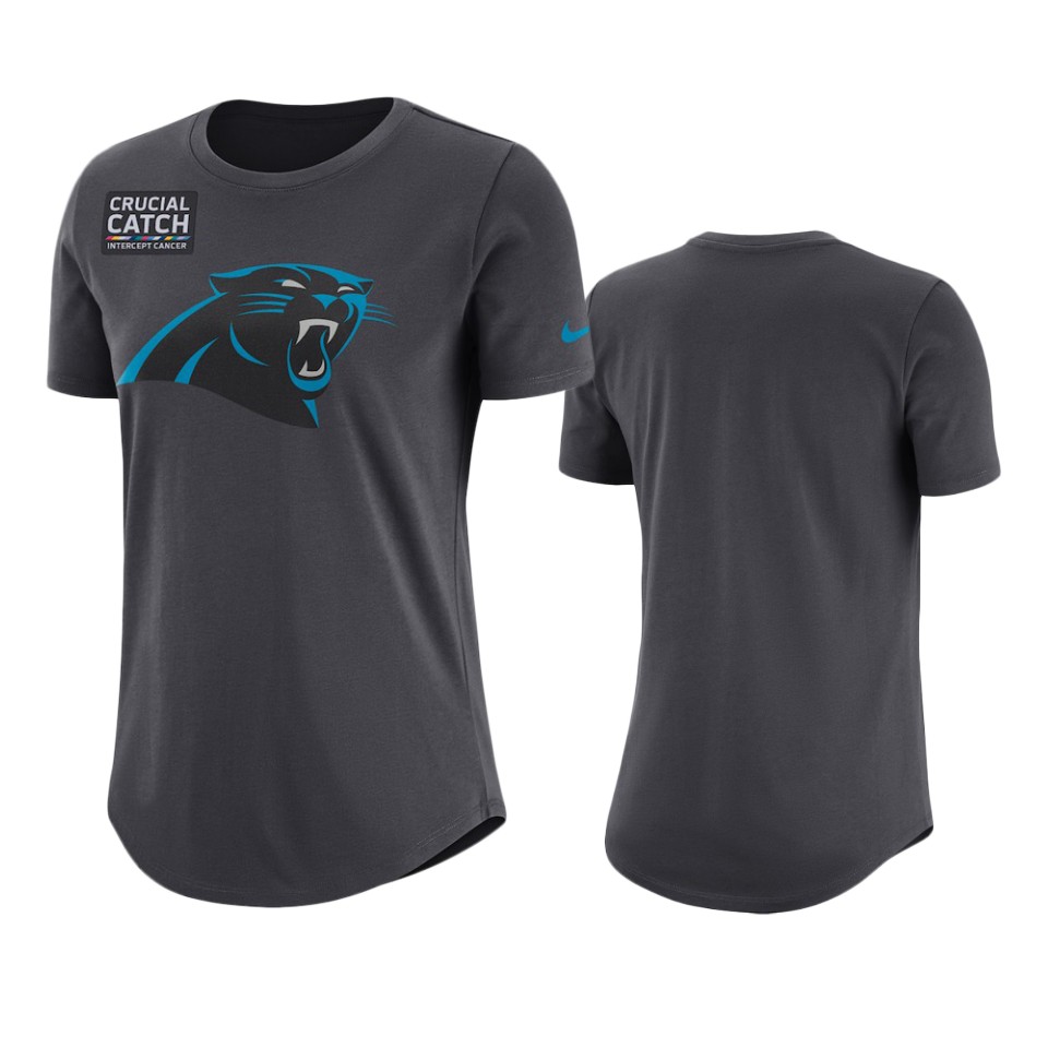 women's carolina panthers anthracite crucial catch performance t shirt