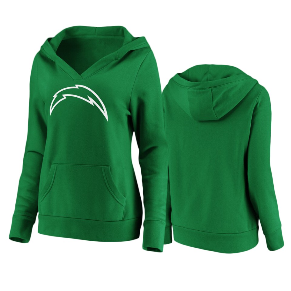 women's chargers green st. patrick's day white logo hoodie