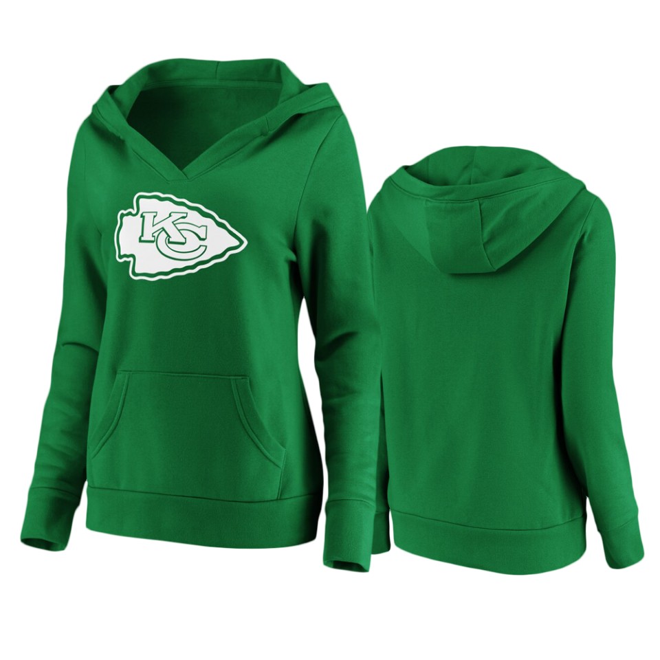 women's chiefs green st. patrick's day white logo hoodie