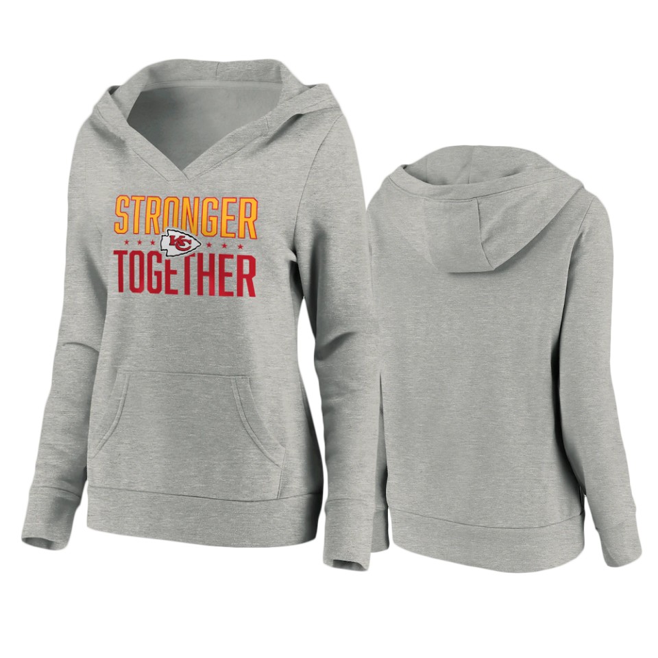 women's chiefs heather gray stronger together crossover neck hoodie