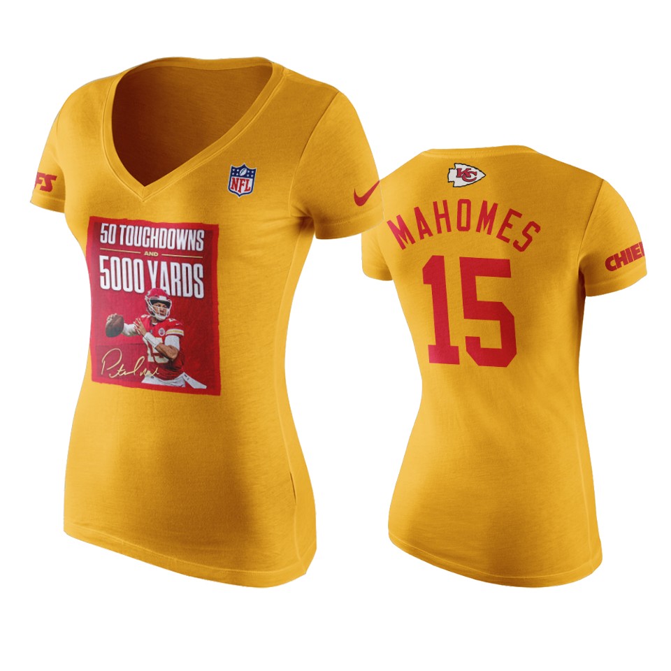 women's chiefs patrick mahomes gold 50 tds and 5000 yards t shirt