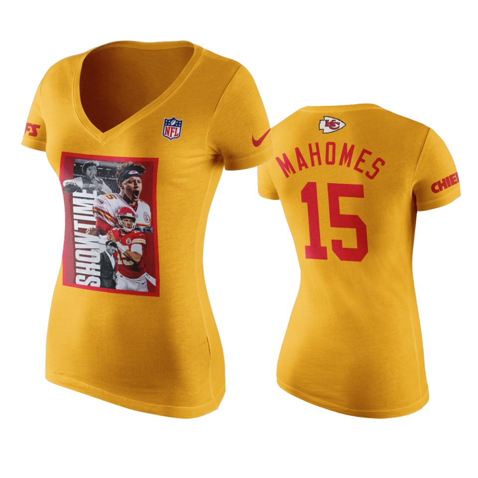 women's chiefs patrick mahomes gold showtime t shirt