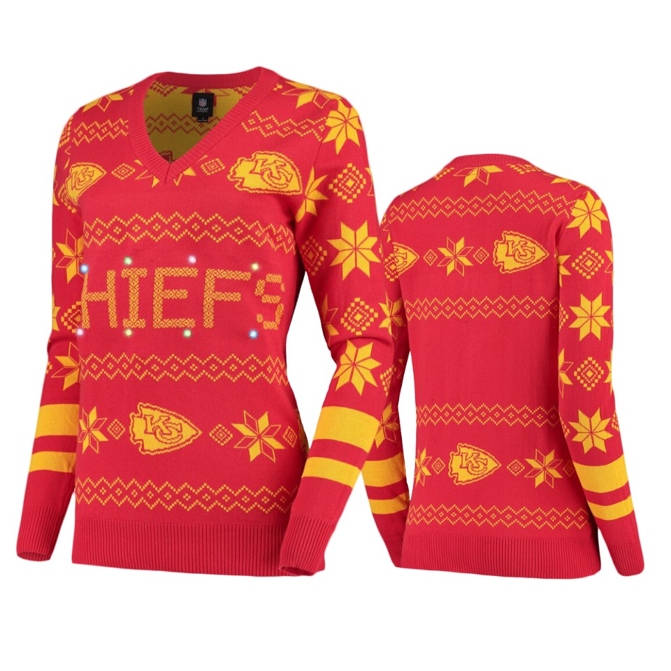 women's chiefs red 2019 ugly christmas light up sweater