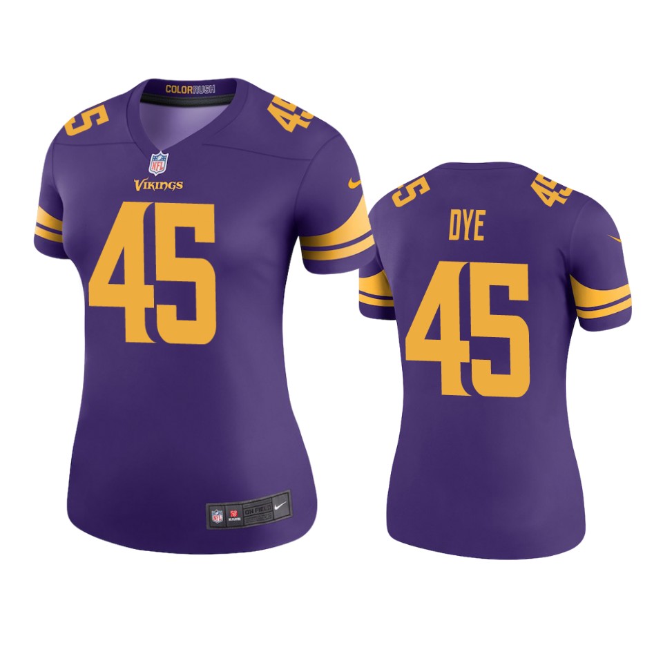 women's color rush legend vikings troy dye purple jersey