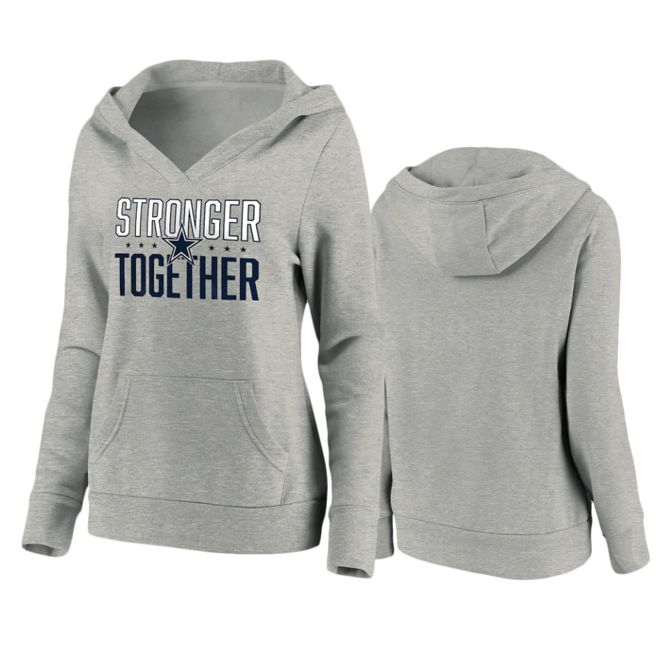 women's cowboys heather gray stronger together crossover neck hoodie