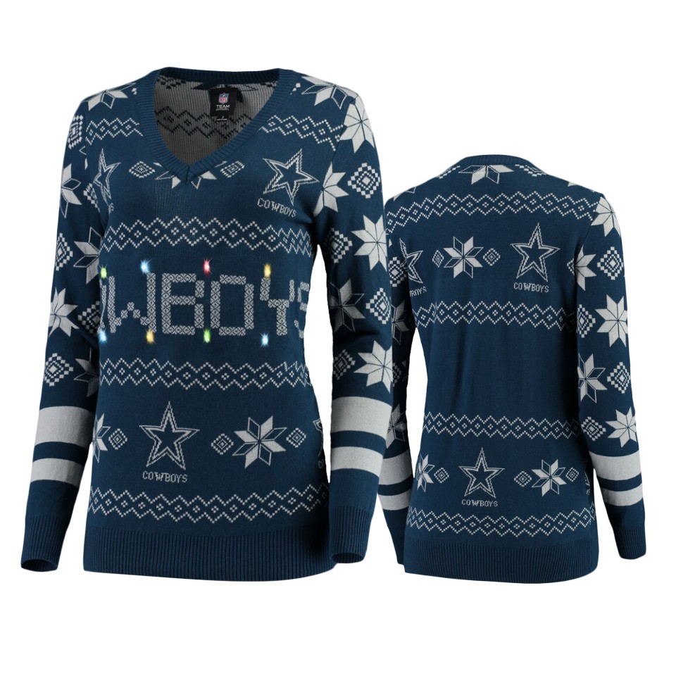 women's cowboys navy 2019 ugly christmas light up sweater