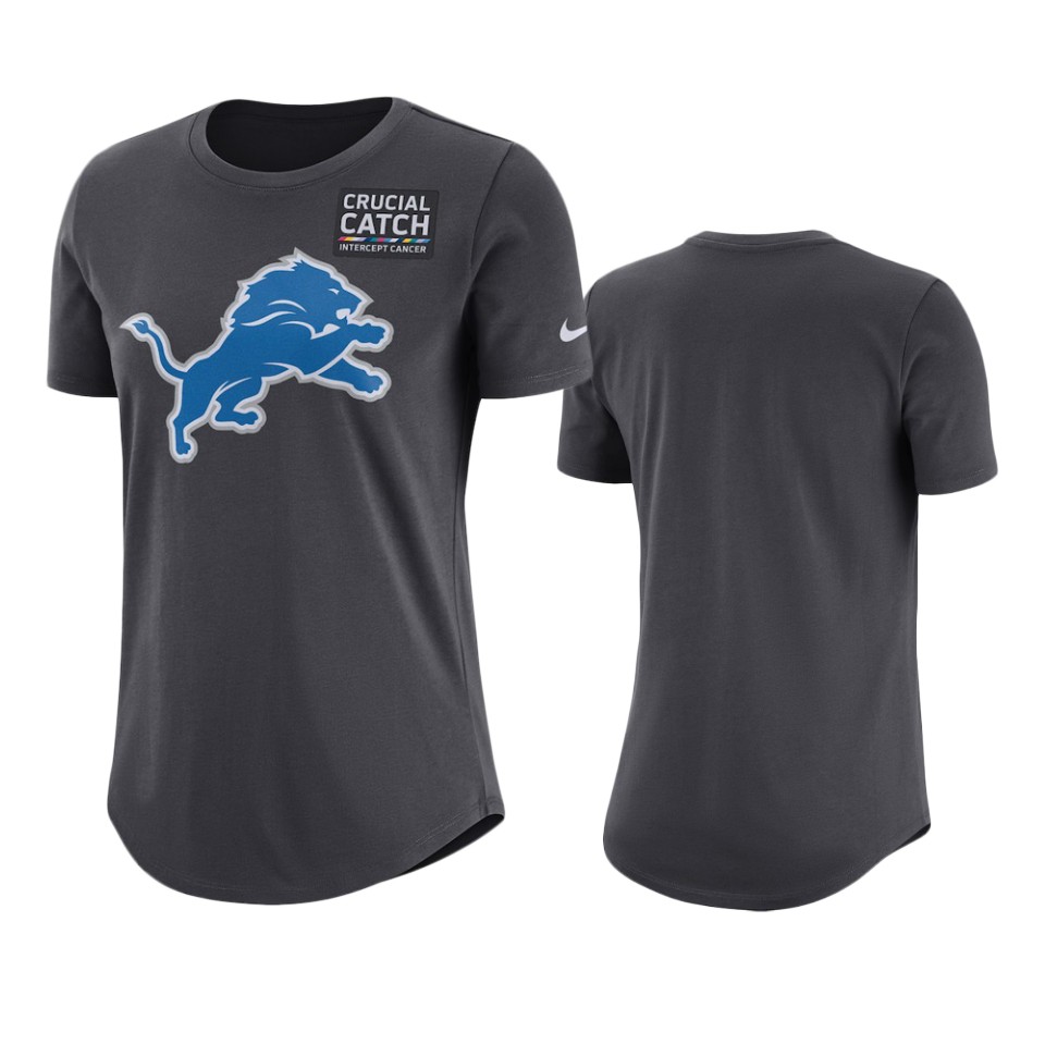 women's detroit lions anthracite crucial catch performance t shirt