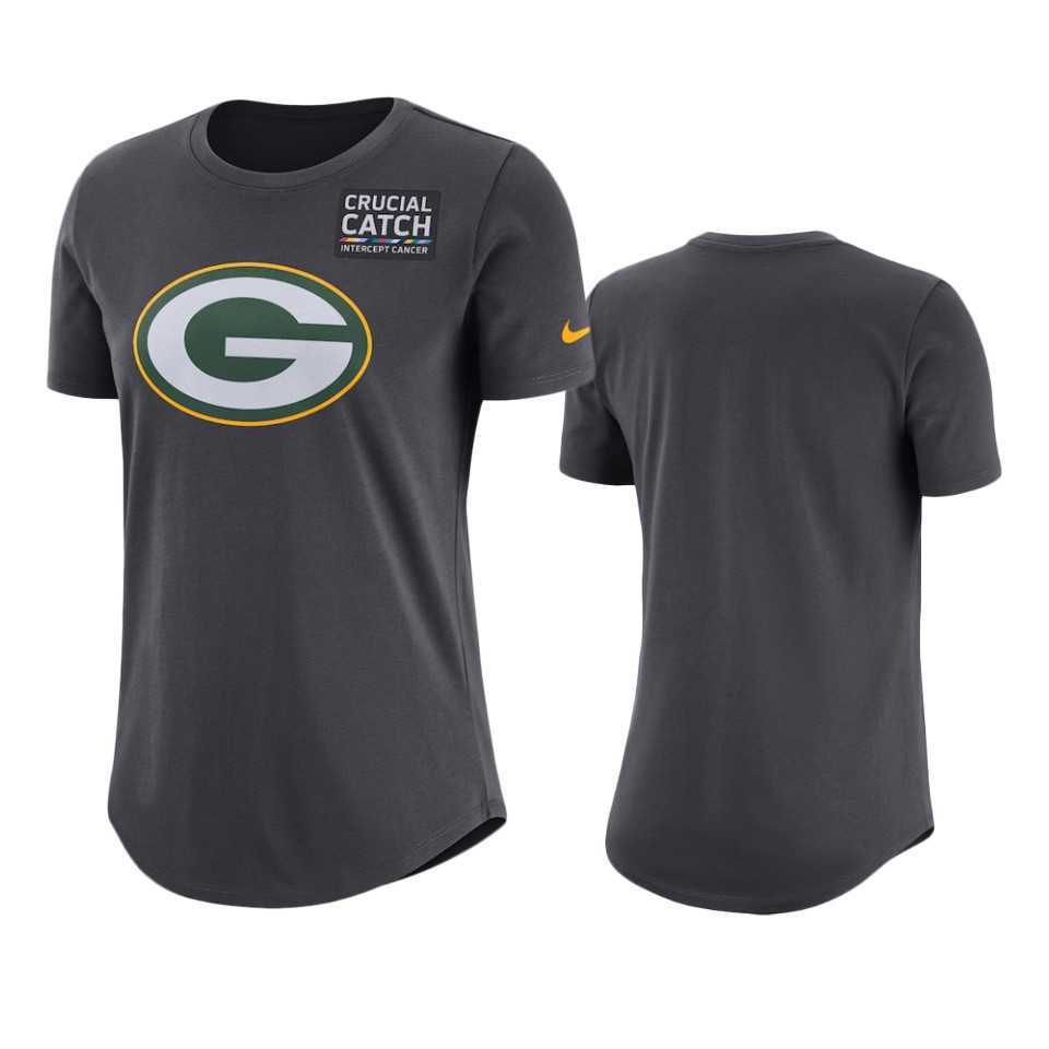 women's green bay packers anthracite crucial catch performance t shirt