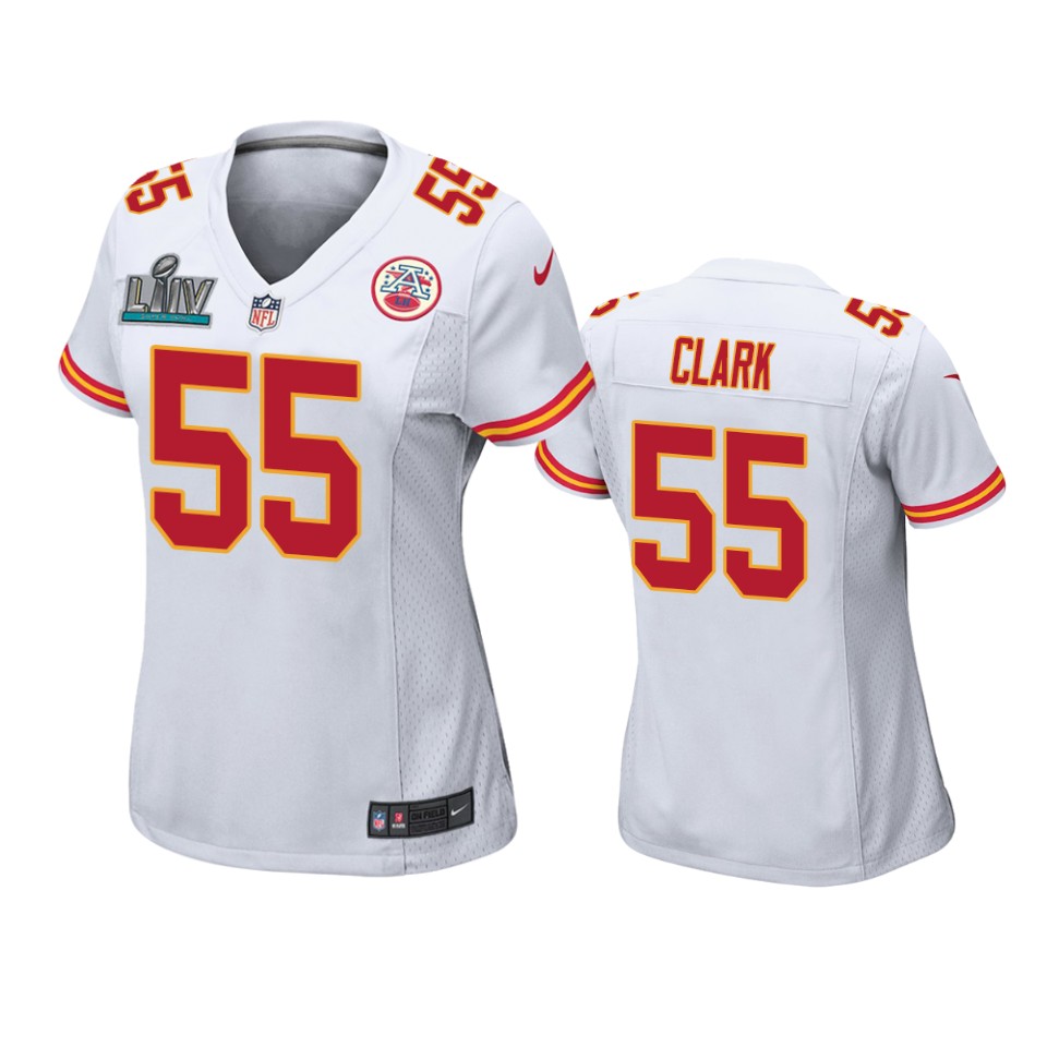 women's kansas city chiefs frank clark white super bowl liv game jersey