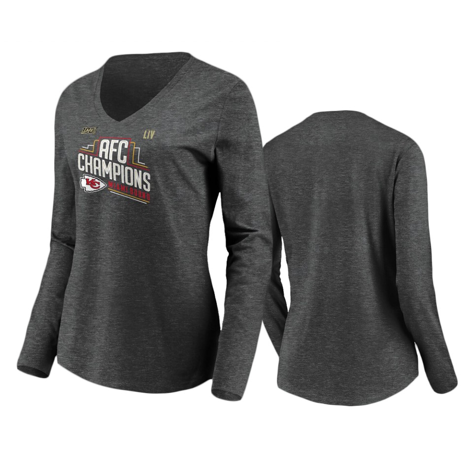 women's kansas city chiefs heather charcoal 2019 afc champions locker room long sleeve t shirt