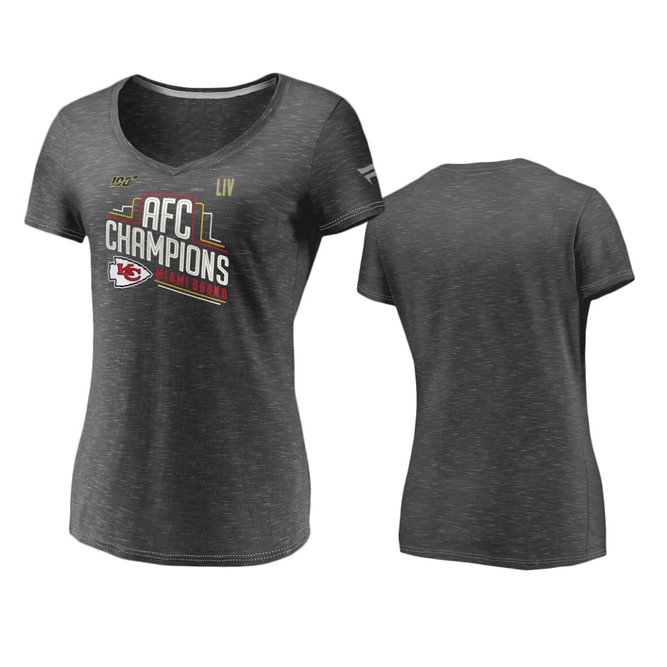 women's kansas city chiefs heather charcoal 2019 afc champions locker room t shirt