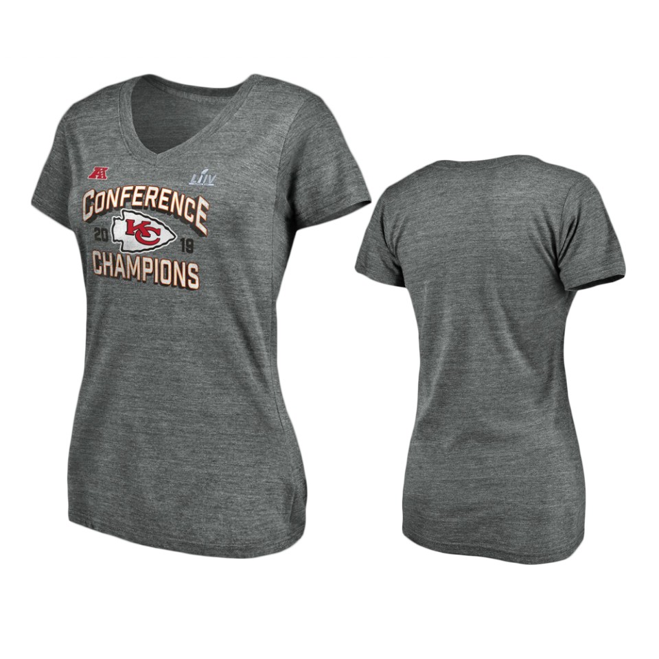 women's kansas city chiefs heather gray 2019 afc champions face mask tri blend t shirt