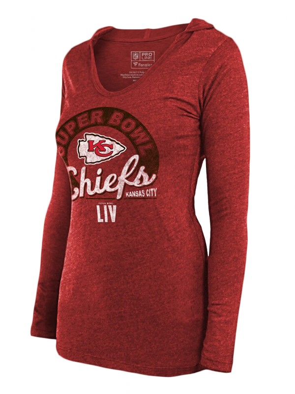 women's kansas city chiefs red super bowl liv extra point hooded long sleeve t shirt