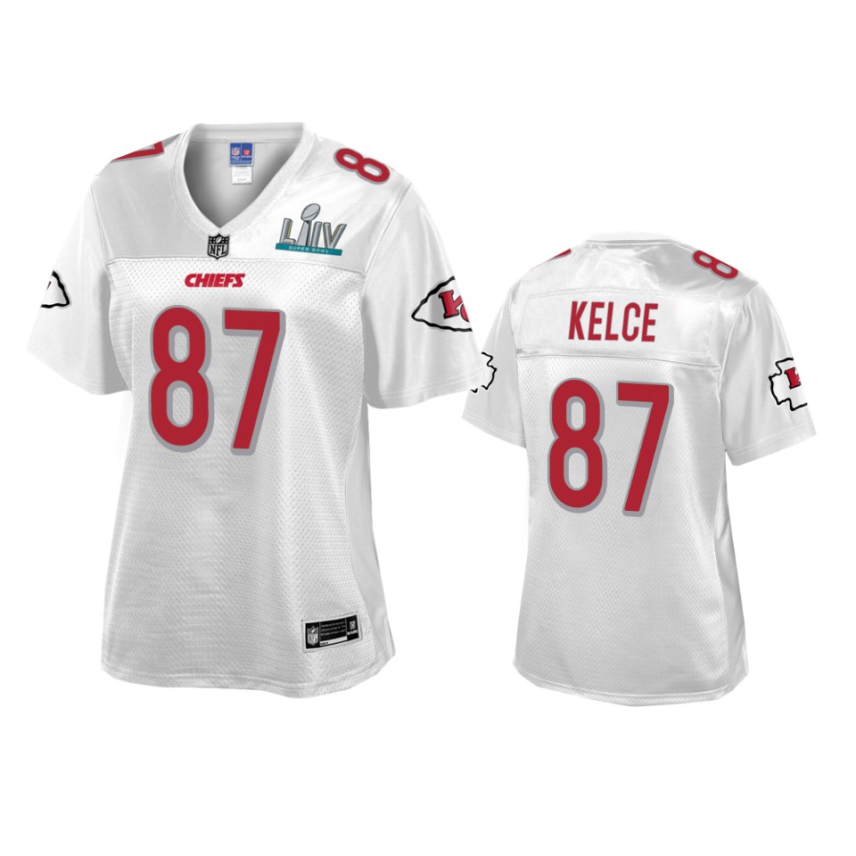 women's kansas city chiefs travis kelce white super bowl liv champions jersey