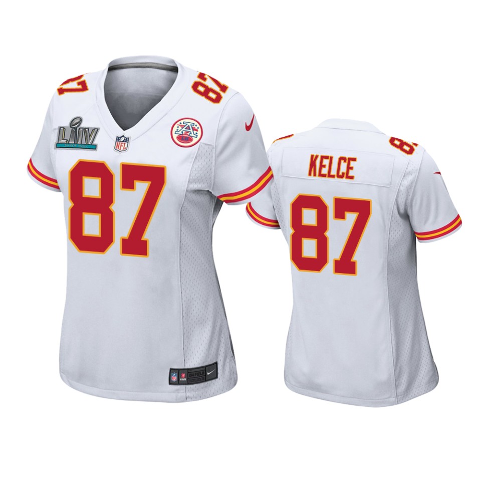 women's kansas city chiefs travis kelce white super bowl liv game jersey