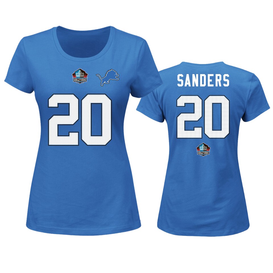 women's lions barry sanders blue hall of fame fair catch t shirt
