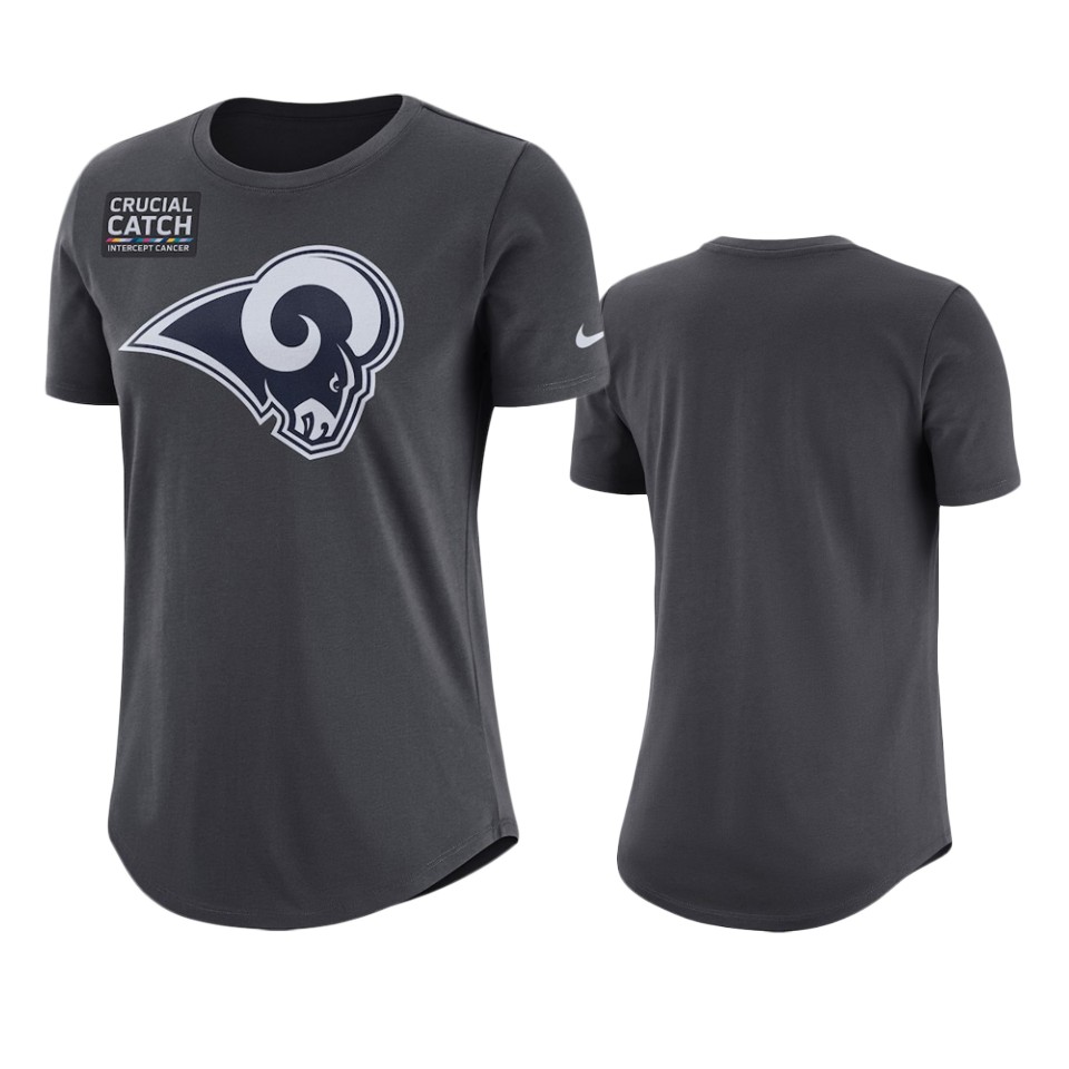 women's los angeles rams anthracite crucial catch performance t shirt