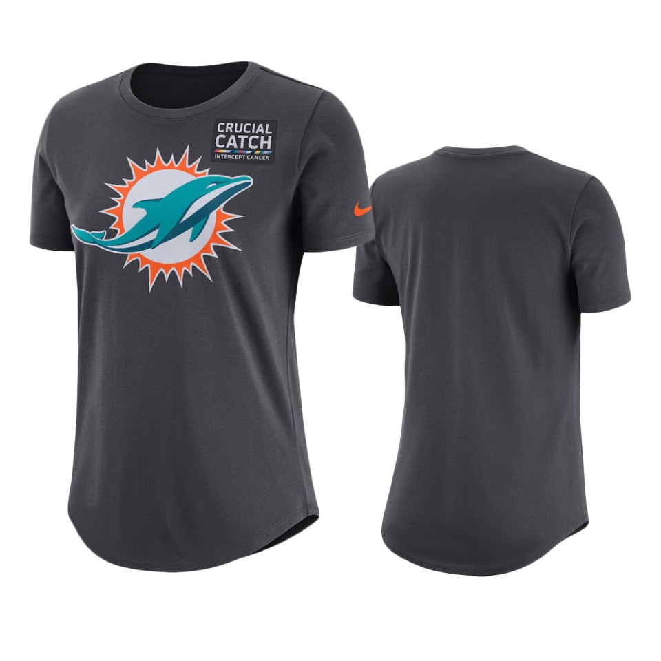 women's miami dolphins anthracite crucial catch performance t shirt