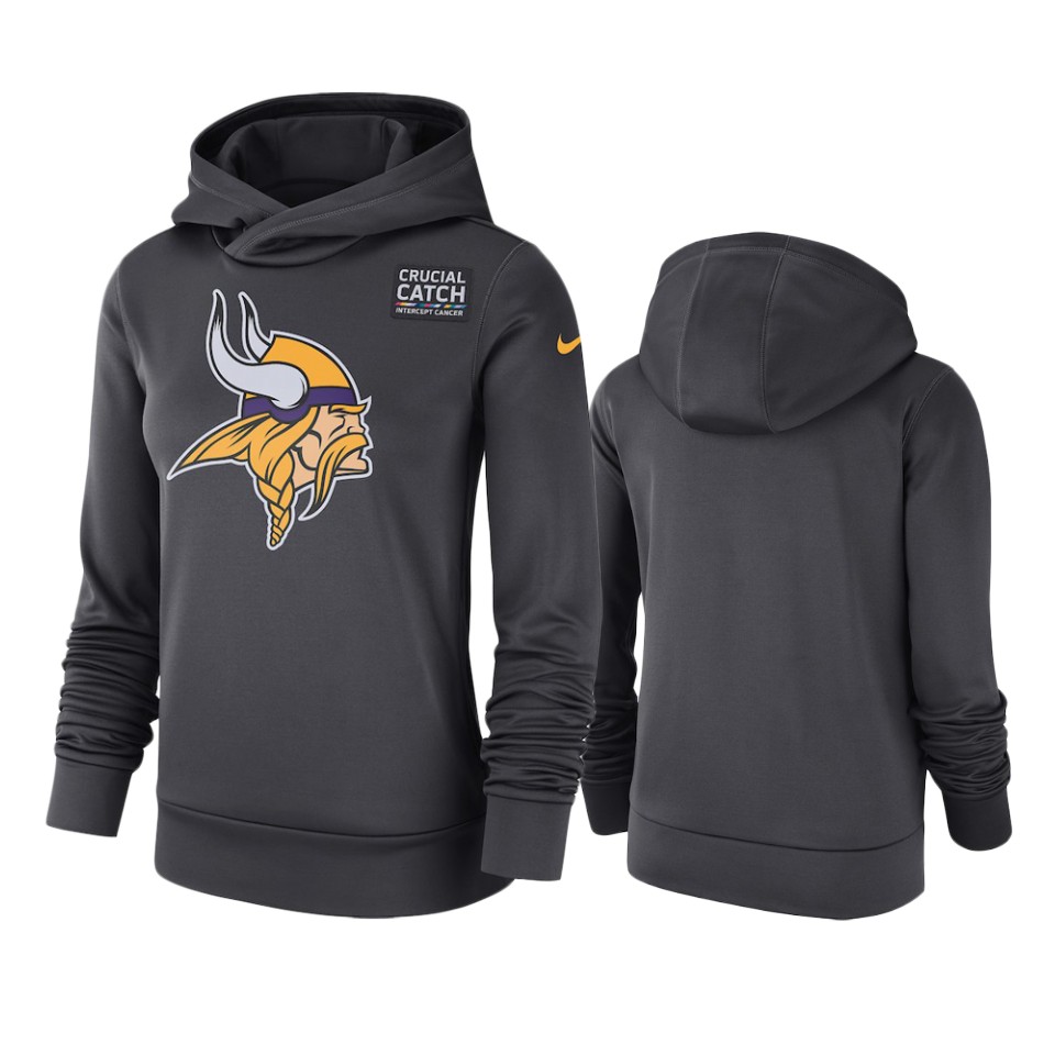 women's minnesota vikings anthracite crucial catch performance hoodie
