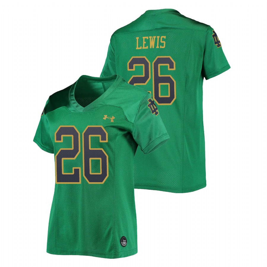 women's notre dame fighting irish clarence lewis football replica green jersey