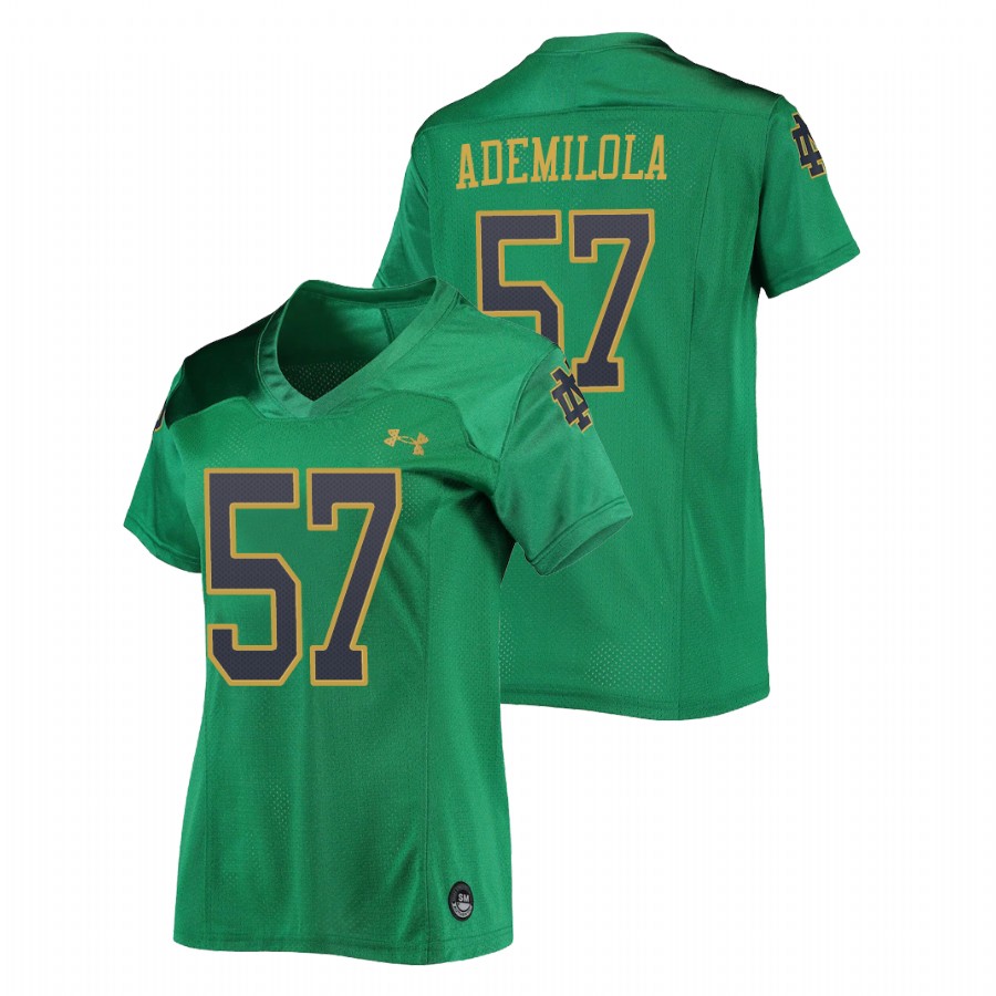 women's notre dame fighting irish jayson ademilola football replica green jersey